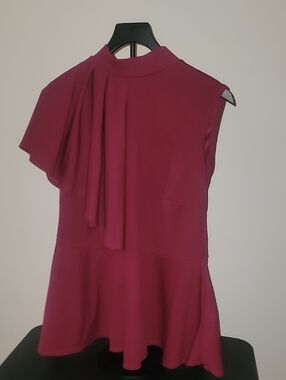 Ashley Stewart Sleeveless Berry Peplum Top with Draped Back Accent